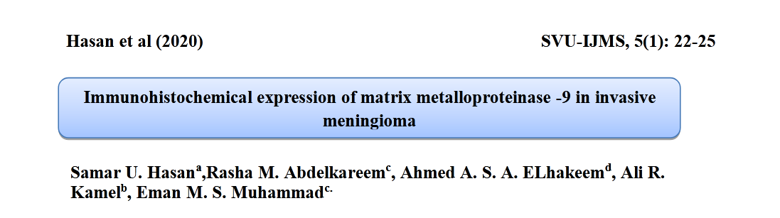Immunohistochemical expression of matrix metalloproteinase -9 in invasive meningioma.